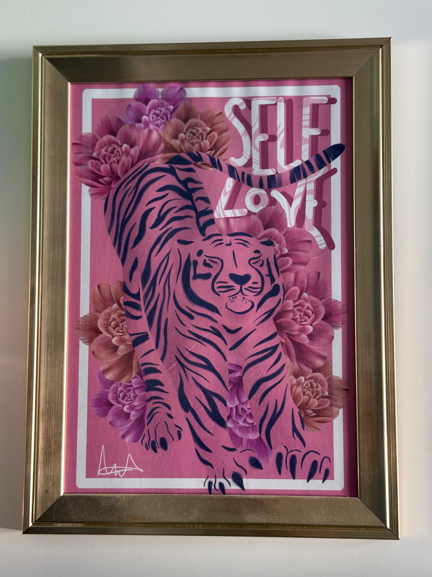 "Self Love" Pink Tiger Framed Wall Art Print