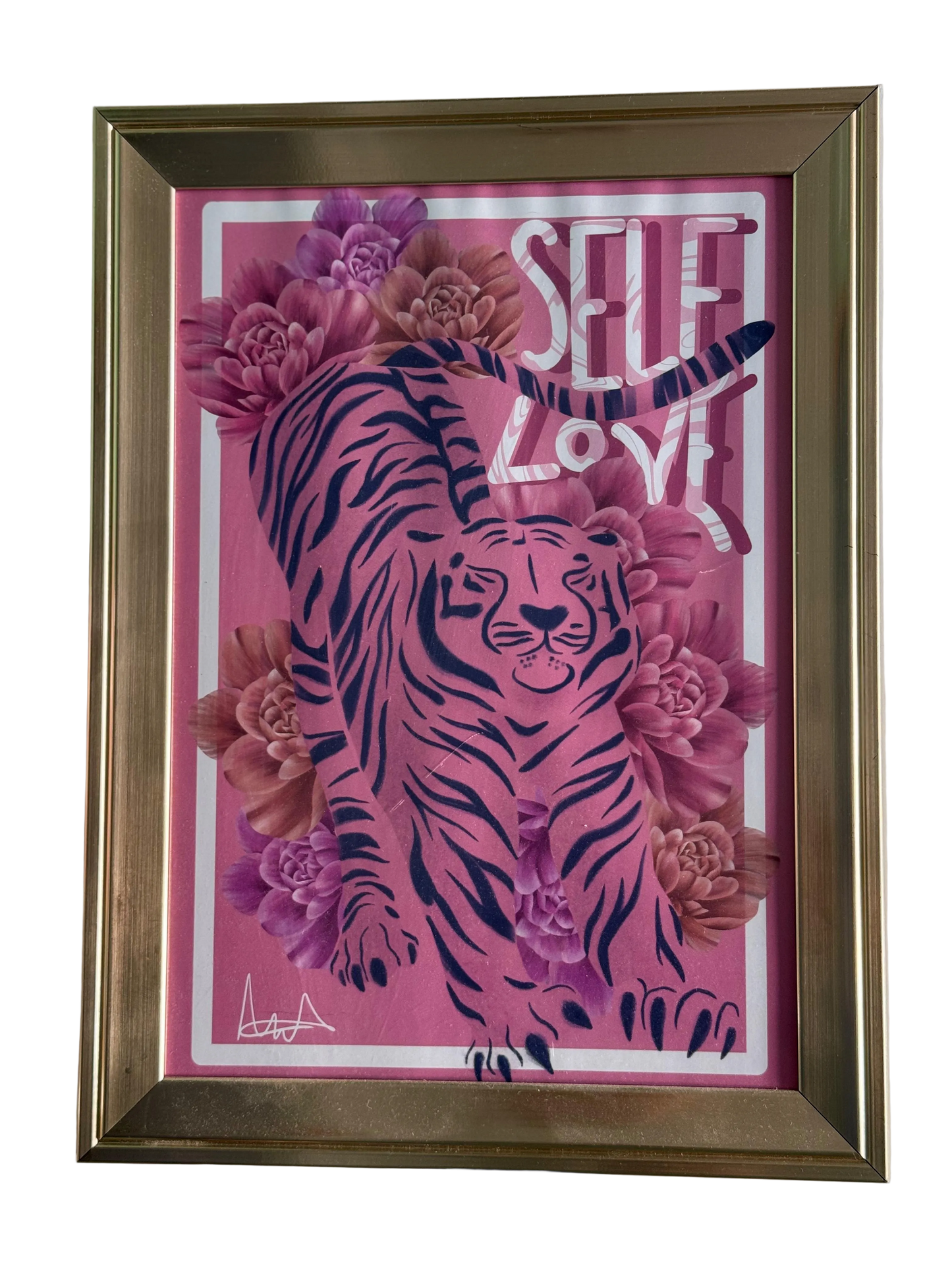 "Self Love" Pink Tiger Framed Wall Art Print