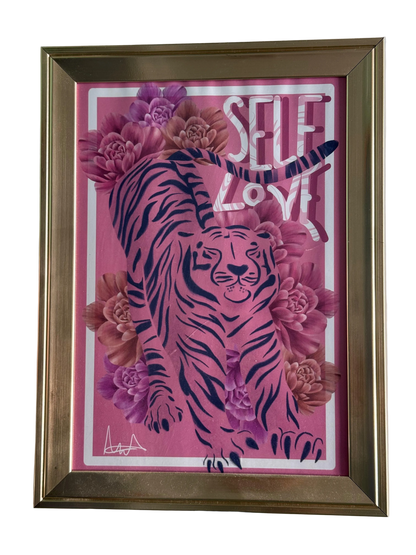 "Self Love" Pink Tiger Framed Wall Art Print