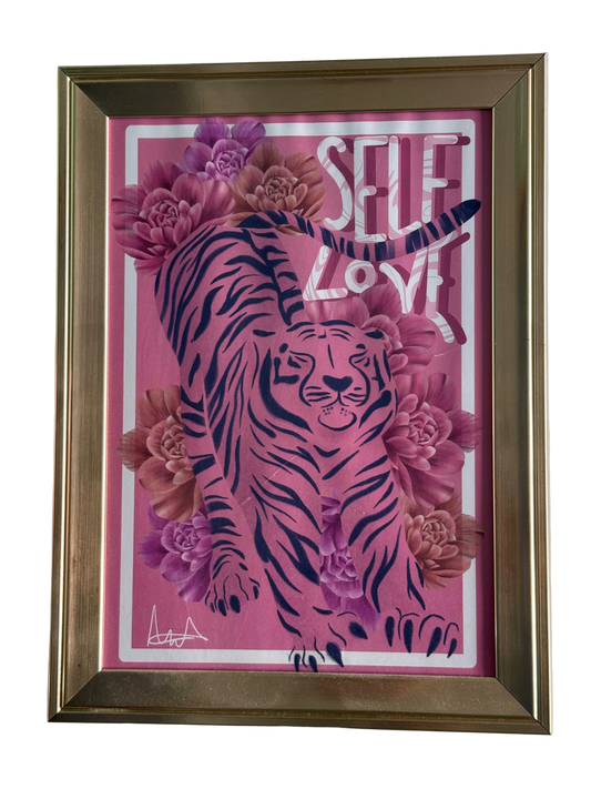 "Self Love" Pink Tiger Framed Wall Art Print