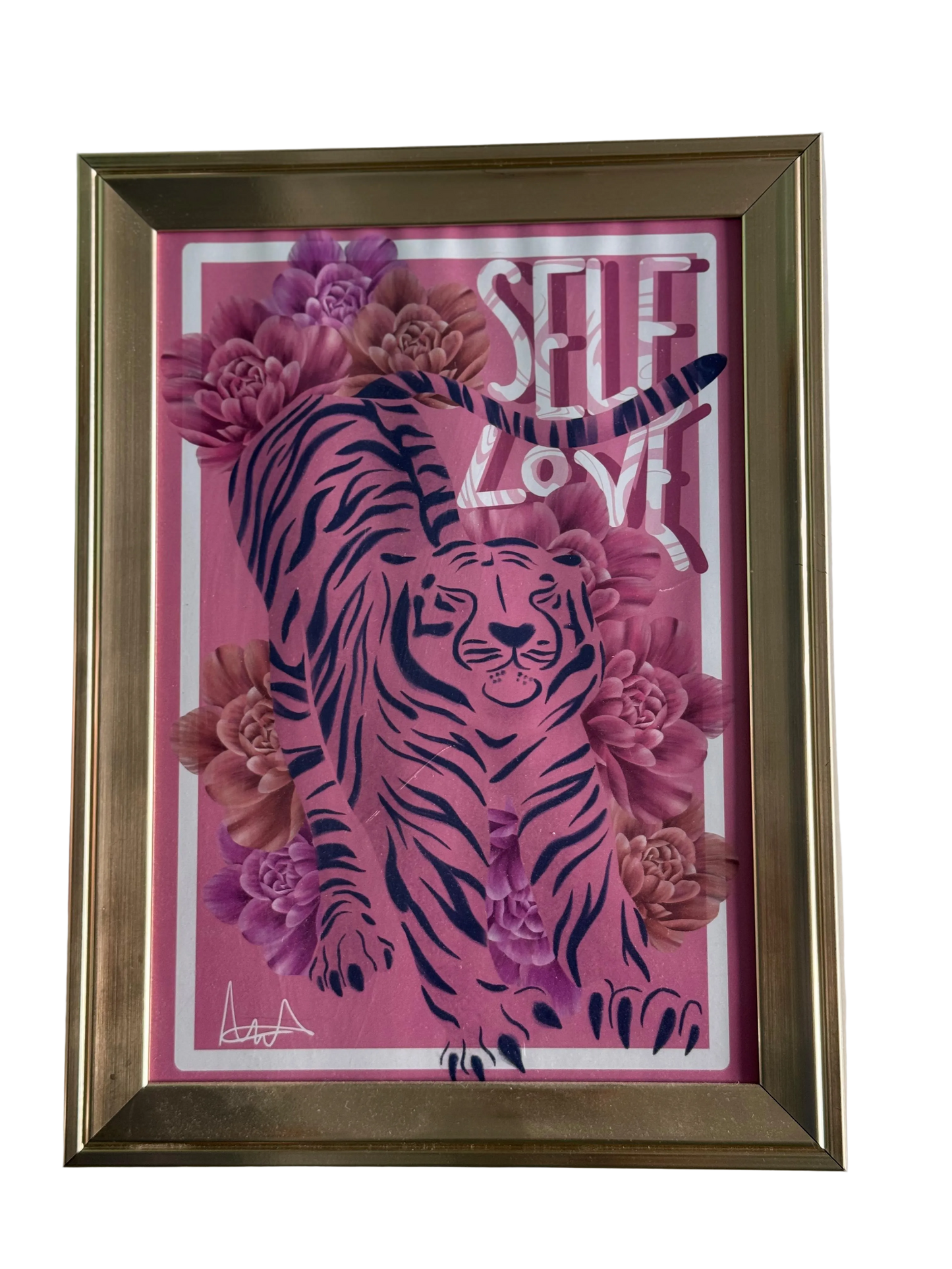 "Self Love" Pink Tiger Framed Wall Art Print