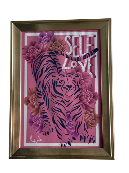 "Self Love" Pink Tiger Framed Wall Art Print