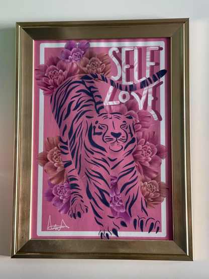 "Self Love" Pink Tiger Framed Wall Art Print