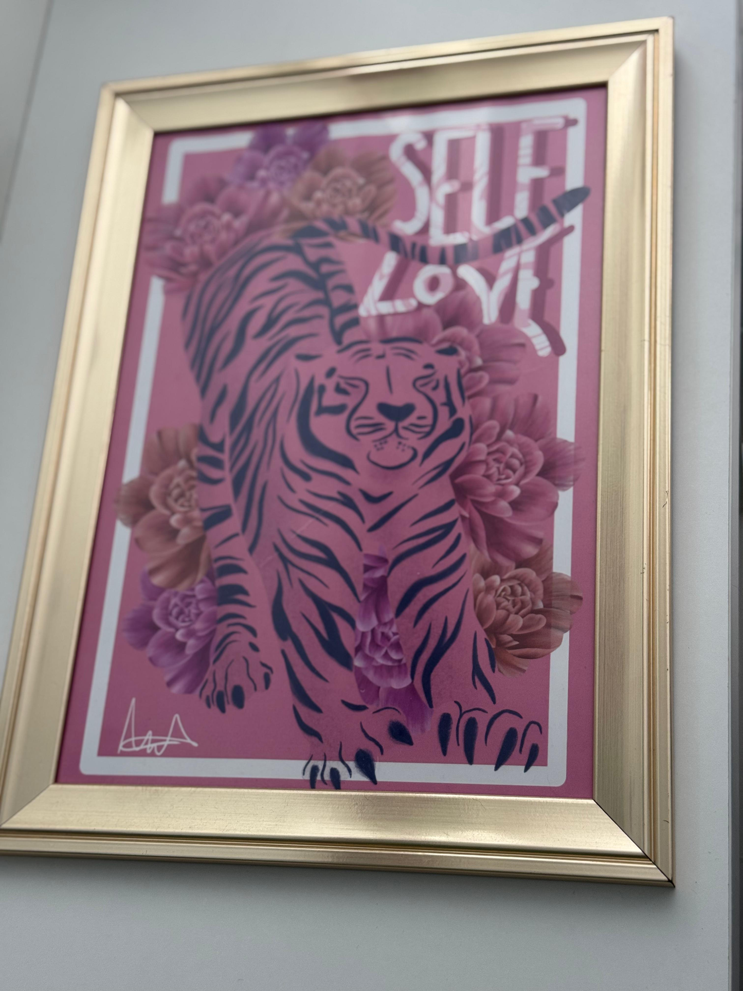 "Self Love" Pink Tiger Framed Wall Art Print