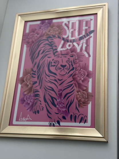 "Self Love" Pink Tiger Framed Wall Art Print
