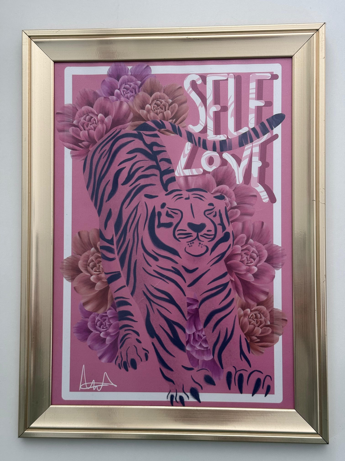 "Self Love" Pink Tiger Framed Wall Art Print