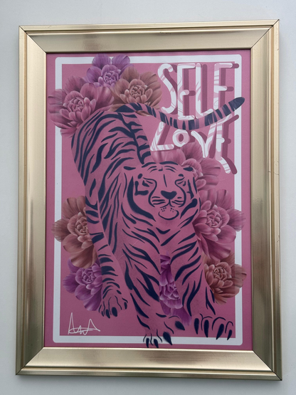 "Self Love" Pink Tiger Framed Wall Art Print